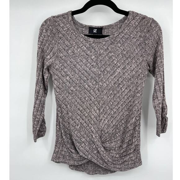 IZ Byer Womens Gray Twist Front Knot Blouse Top Ribbed 3/4 Sleeve Shirt Size XS - Picture 11 of 12